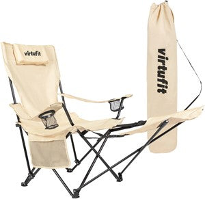VirtuFit Foldable Camping Chair with Footrest - Beige
